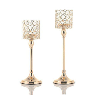 VINCIGANT 2 PCS Crystal Gold Candle Holders for Home Modern Decor/Wedding Table Centerpieces,Anniversary Celebration Gifts,12 and 14 Inches Tall