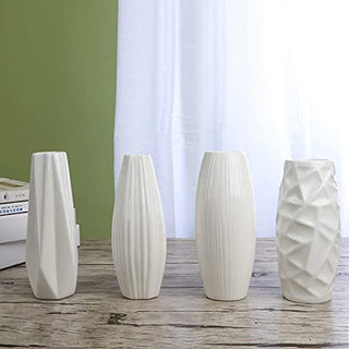 Exqelf White Ceramic Flower Vase Set of 4, Great for Home Decor, Kitchen, Office or Living Room Decor