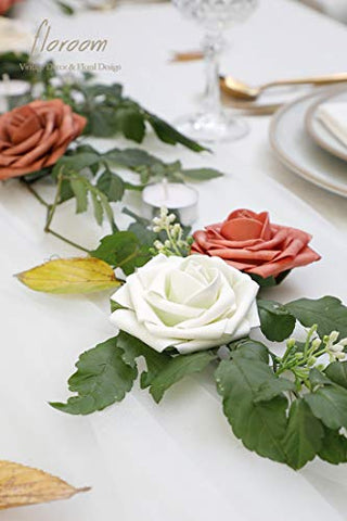 floroom Artificial Flowers 25pcs Real Looking Ivory Foam Fake Roses with Stems for DIY Wedding Bouquets White Bridal Shower Centerpieces Arrangements Party Tables Decorations