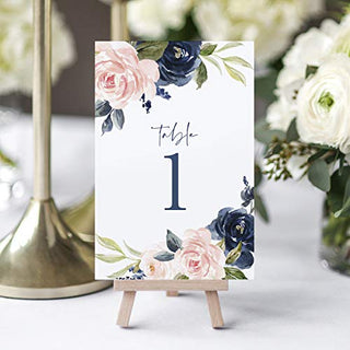 Bliss Collections Table Numbers, Navy Floral, Double-Sided Cards Plus Head Table Card for your Wedding, Reception, Anniversary, Birthday Party or Celebration, 4"x6" (1-25 plus Head Table Card)