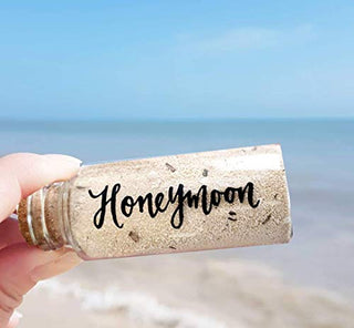 Hand Lettered Honeymoon Sand Keepsake Jar, Travel Gift for Newlywed, Bridal Shower, Wedding Registry Ideas - 40ml Glass