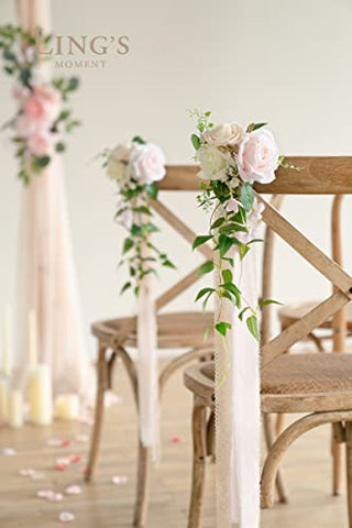 Ling's Moment 8pcs Artificial Aisle Runner Chair Pew Flowers Markers for Garden Wedding Ceremony Entryway Floral Decor