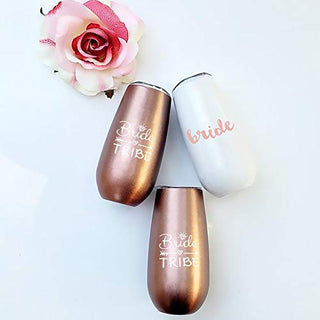 Bride to Be Champagne Flute | 6 oz Bride Tribe Stainless Steel Wine Tumblers | Bridal Shower Gift, Bridesmaid Proposal Box, Bachelorette Party Supplies | Bridal Party Rose Gold Cups & Bridesmaid Cups