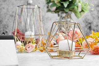 Geometric Gold Tealight Holder for Table Decor Large and Small Metal Hexagon Votive Candle Centrepiece for Shelf Decor Set of 2