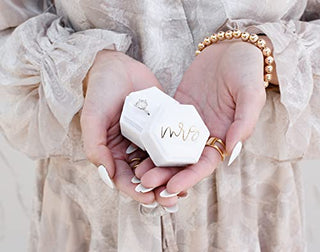 Mrs Wedding Ring Box With Gold Cursive Font | White Velvet Hexagon Ring Box for Proposal Bride Gift | Bridal Shower Gift