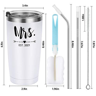 Mr and Mrs Est 2021 Tumbler Set of 2, Stainless Steel Travel Tumbler Idea for Newlyweds Couples Wife Bride To Be Newly Engaged Bridal Shower, 20oz Insulated Tumbler for Wedding Engagement, Black&White