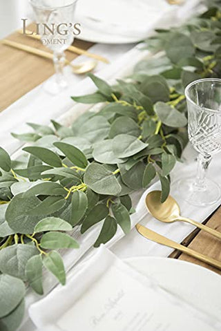 Ling's Moment Artificial Eucalyptus and Willow Garlands, 2pcs Fake Vines Greenery Leaves for Wedding Backdrops/Arch/Flower Garland Greenery Decor, 5.9ft