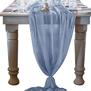 Socomi 10ft Dusty Blue Chiffon Table Runner 29x120 Inches Wedding Runner Sheer Bridal Shower Decorations