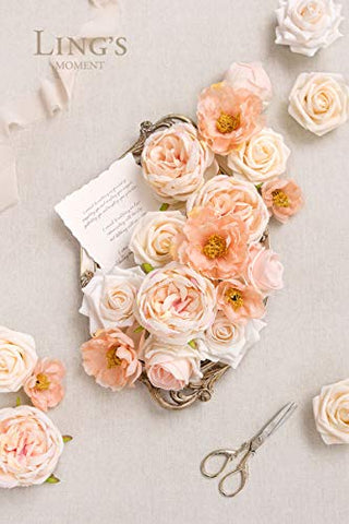 Ling's Moment Artificial Flowers Combo Box Set Delicate Peach for DIY Wedding Bouquets Centerpieces Arrangements Bridal Shower Party Home Decorations