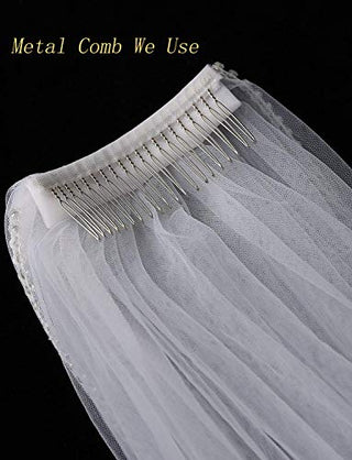 EllieHouse Women's Short 2 Tier Lace White Wedding Bridal Veil With Comb L24WT