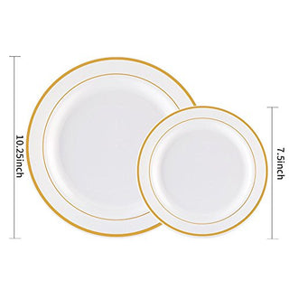 WDF 120 pieces Gold Disposable Plastic Plates - Gold Rim Plates Set of 60, Plastic Plates for Parties, Disposable Gold Party Plates, 10.25" Dinner Plates & 7.5" Salad Plates for Weddings and Holidays