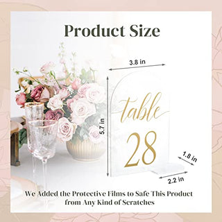 30 Sets Arch Acrylic Sign Gold Printed Table numbers, Wedding table number for Wedding Reception Hotals Acrylic Sheets with Place Card Holder(4 x 6 Inch)