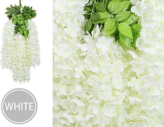 Pauwer Wisteria Hanging Flowers 24 Pack Fake Flower Garland Artificial Wisteria Vines Rattan Silk Flower String Wedding Party Wall Decorations,White