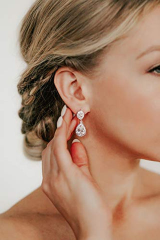 SWEETV Teardrop Dangle Earrings for Brides,Cubic Zirconia Drop Earrings for Women - Prom,Pagegant,Wedding Jewelry, Clear
