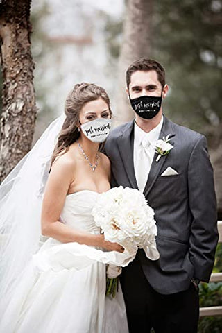 Hobson Reginald Just Married Wedding Face mask,Mr and Mrs Matching Couple Masks,Matching Masks for Valentine's Day, Wedding, Black