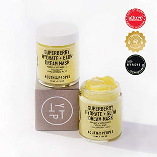 Youth To The People Superberry Hydrate + Glow Dream Overnight Face Mask - Vegan Radiance Boosting Blend of Maqui, Vitamin C, Squalane + Prickly Pear - Hydrating Skin Firming Night Treatment (2oz)