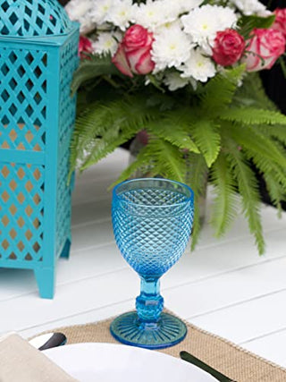 Yungala Blue Wine Glasses set of 4 blue goblets- bright aqua wine glasses- dishwasher safe, blue glassware for pop of color