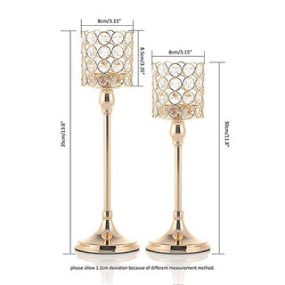 VINCIGANT 2 PCS Crystal Gold Candle Holders for Home Modern Decor/Wedding Table Centerpieces,Anniversary Celebration Gifts,12 and 14 Inches Tall