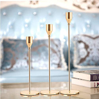SUJUN Pink Gold Candle Holders Set of 3 for Taper Candles, Decorative Candlestick Holder for Wedding, Dinning, Party, Fits 3/4 inch Thick Candle&Led Candles (Metal Candle Stand)