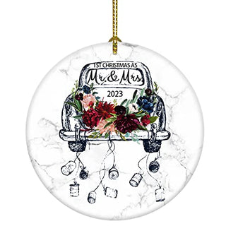 Wedding Gifts Bridal Shower Gifts Red Flower in Car First Christmas as Mr & Mrs Ornament First Christmas Ornament Gift for Couple 2023