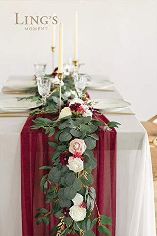 Ling's Moment Artificial Eucalyptus and Willow Garlands, 2pcs Fake Vines Greenery Leaves for Wedding Backdrops/Arch/Flower Garland Greenery Decor, 5.9ft