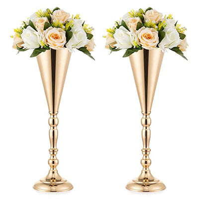 Gold Vase Centerpiece Table Decorations - 2 Pcs Metal Tabletop Flower Stand