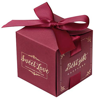 DORIS HOME 50pcs 2.5 * 2.5 * 2.5 Inch Burgundy Birthday Wedding Party Favor Boxes,Wedding Gift Bags Chocolate Candy and Gift Boxes Bridal Shower Party Paper Gift Boxes with Ribbons