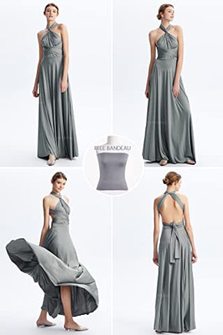 Convertible Dresses for Bridesmaids,Infinity Dresses Plus Size Twist Wrap Long Maxi Multiway Dress Wedding Guest Evening Gown Grey