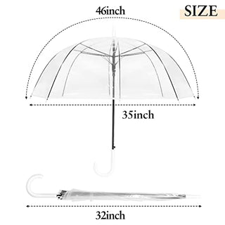 WASING 10 Pack 46 Inch Clear Bubble Umbrellas Wedding Style Large Canopy Transparent Stick Umbrellas Auto Open Windproof with White European J Hook Handle Outdoor Umbrella for Adult