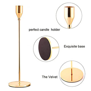 SUJUN Pink Gold Candle Holders Set of 3 for Taper Candles, Decorative Candlestick Holder for Wedding, Dinning, Party, Fits 3/4 inch Thick Candle&Led Candles (Metal Candle Stand)