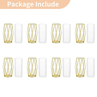 Gold pillar candle holder geometric 8 pieces