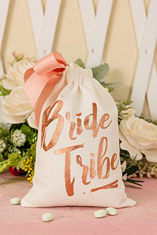 Bridal Shower Party Gift Bags, 5x7 Inch Rose Gold Foil"Bride Tribe"