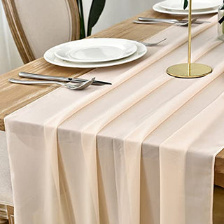 DOLOPL 2 Pack Peach Chiffon Table Runner 10ft Sheer Wedding Table Runner 29x120 Inches Romantic Tulle Table Runner for Wedding Decor Birthday Party Bridal Baby Shower Table Decoration