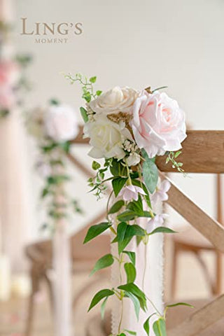 Ling's Moment 8pcs Artificial Aisle Runner Chair Pew Flowers Markers for Garden Wedding Ceremony Entryway Floral Decor