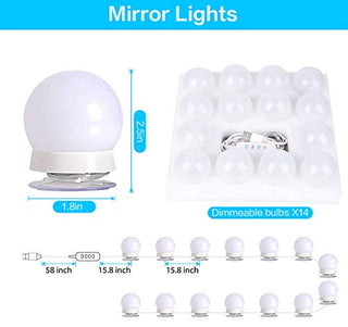 Vanity Lights, RGB Colorful DIY Hollywood Style LED Makeup Mirror Lights with 14 Dimmable Light Bulbs，USB Cable (Mirror Not Include)