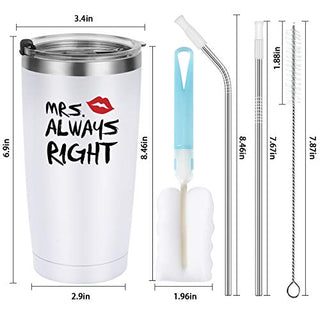 Mr. Right Mrs. Always Right Travel Tumbler Set, Wedding Engagement Gifts for Husband Wife Newlywed Couples Bride Groom Anniversary Bridal Shower, 20oz Stainless Steel Travel Tumbler, Black and White