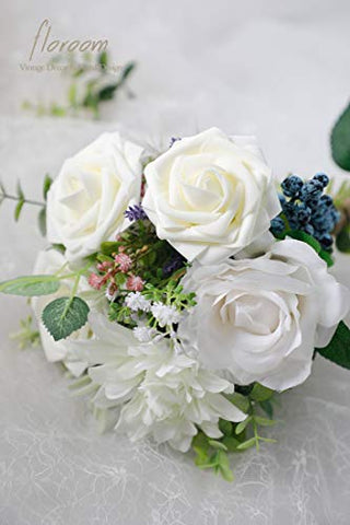 floroom Artificial Flowers 25pcs Real Looking Ivory Foam Fake Roses with Stems for DIY Wedding Bouquets White Bridal Shower Centerpieces Arrangements Party Tables Decorations