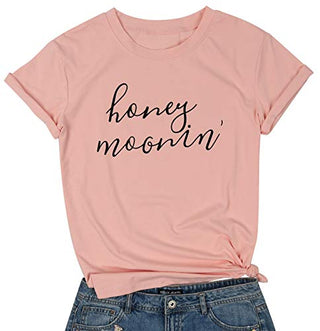 Honeymoonin Funny Honeymoon T Shirt Women Bride Vacation Tee Short Sleeve Tops Size L (Pink)