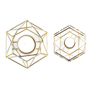 Geometric Gold Tealight Holder for Table Decor Large and Small Metal Hexagon Votive Candle Centrepiece for Shelf Decor Set of 2