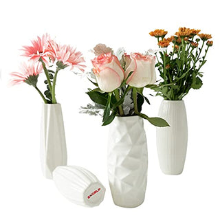 Exqelf White Ceramic Flower Vase Set of 4, Great for Home Decor, Kitchen, Office or Living Room Decor