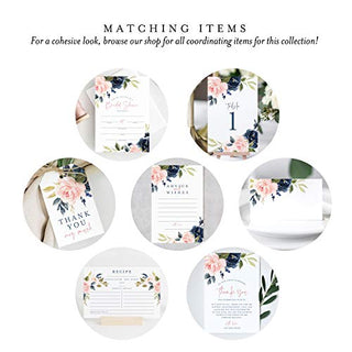 Bliss Collections Table Numbers, Navy Floral, Double-Sided Cards Plus Head Table Card for your Wedding, Reception, Anniversary, Birthday Party or Celebration, 4"x6" (1-25 plus Head Table Card)