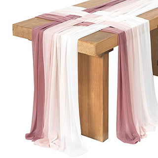 Ling's moment 10ft Wedding Weave Table Runner for Sweetheart Table (Set of 8, Shades of Dusty Rose)