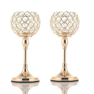 VINCIGANT Gold Crystal Pillar Candlestick Holders Set of 2 for Wedding Coffee Table Decorative Centerpieces/Anniversary Celebration House Decor Gifts, 10 Inches Tall