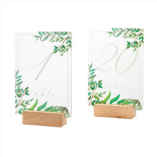 Ling's Moment Acrylic Table Numbers for Wedding 1-20 with Natural Wood Stands Greenery Calligraphy 4x6 inch