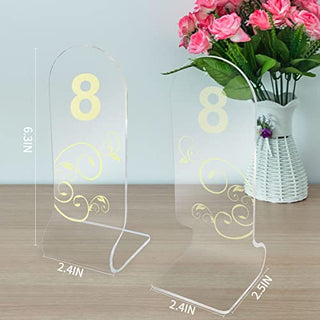 Table Numbers 1-20 Gold Numbers on L Shape Transparent Acrylic Wedding Table Numbers