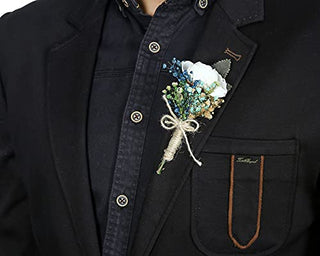 PRIMEART Boutonniere for Men Wedding Set of 6, Groom Boutonniere, Boutineers for Men Wedding, White Boutenierre for Men Wedding, Boutenierre for Groomsmen, Boutenierre Set for Prom