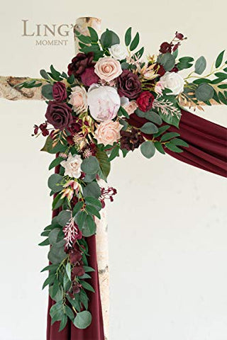 Ling's Moment Basic Arch Flowers with Drape Kit (Pack of 3) - 2pcs Artificial Flower Arrangement with 1pc Drape for Wedding Ceremony Arbor and Reception Backdrop Decoration