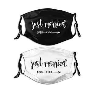 Hobson Reginald Just Married Wedding Face mask,Mr and Mrs Matching Couple Masks,Matching Masks for Valentine's Day, Wedding, Black