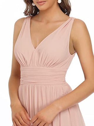 Ever-Pretty Womens Double V Neck Sleeveless Chiffon Bridesmaids Dress 6 US Pink