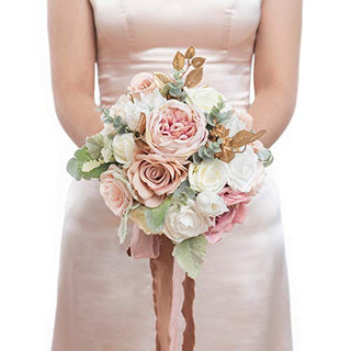 Ling's Moment Classic Dusty Rose 9 Inch Artificial Flowers Wedding Bouquets for Bridesmaid - Tossing Bouquet - Bridal Bouquet for Wedding Ceremony Anniversary, Bridal Shower and French Rustic Wedding